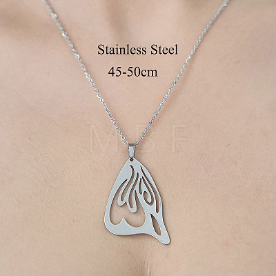 201 Stainless Steel Hollow Butterfly Wing Pendant Necklace NJEW-OY002-01-1