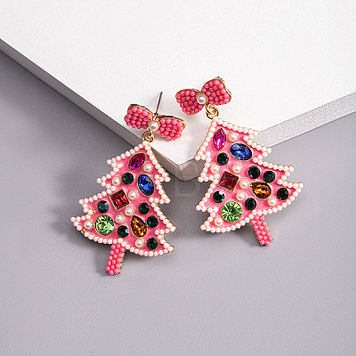 Christmas Trees with Bowknot Alloy Dangle Stud Earrings for Women EJEW-Z078-01B-1