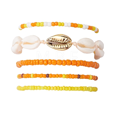 5Pcs 4 Styles Glass Seed Beaded Bracelet Set & 1 Pcs Shell Beads Bracelets BJEW-TA00587-01-1