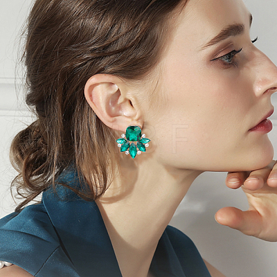 ANATTASOUL 4 Pairs 4 Color Glass Flower Stud Earrings with Crystal Rhinestone EJEW-AN0002-57-1