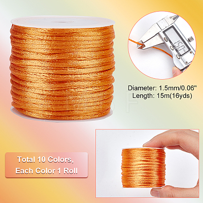   10 Rolls 10 Colors Nylon Rattail Satin Cord NWIR-PH0002-08A-1