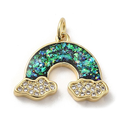Rack Plating Brass Micro Pave Cubic Zirconia with Synthetic Opal Pendants KK-D088-28G-1