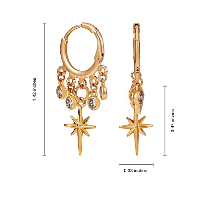 Star Brass Dangle Huggie Hoop Earrings EJEW-SW00001-06-1