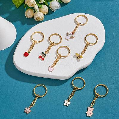 8Pcs Alloy Enamel Pendants Keychain KEYC-SW00003-02-1