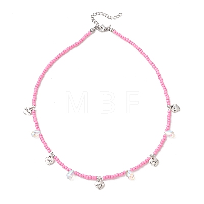 Boho 304 Stainless Steel Heart Pendant Glass Seed Beaded Necklaces NJEW-MZ00147-02-1