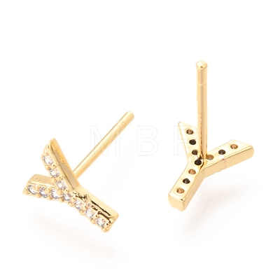 Brass Micro Pave Clear Cubic Zirconia Stud Earrings EJEW-O103-21G-1