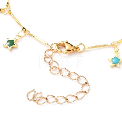 Brass Enamel Star Charm Anklets AJEW-AN00344-04-1