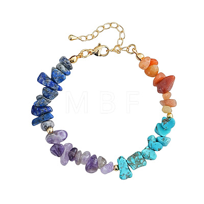 Natural Lapis Lazuli & Amethyst & Carnelian & Synthetic Turquoise Chips Beaded Bracelets for Women FW6421-2-1