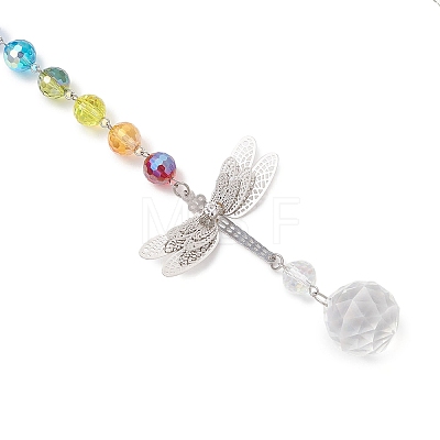 Chakra Glass Beads & Brass Dragonfly Hanging Suncatchers HJEW-JM04684-1