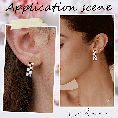 4 Pairs Rectangle with Tartan Pattern Alloy Enamel Hoop Earrings EJEW-SC0002-26D-1