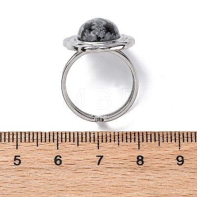 Oval Natural Snowflake Obsidian Finger Rings RJEW-M063-01P-17-1