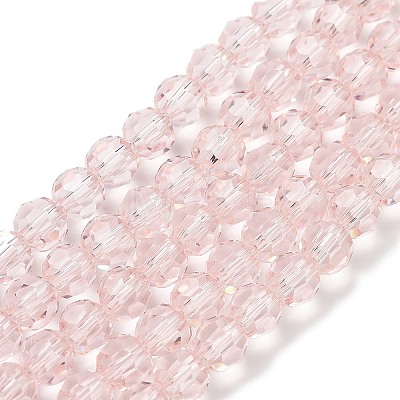 Misty Rose Color Faceted(32 Facets) Round Glass Beads Strands X-EGLA-J042-6mm-19-1