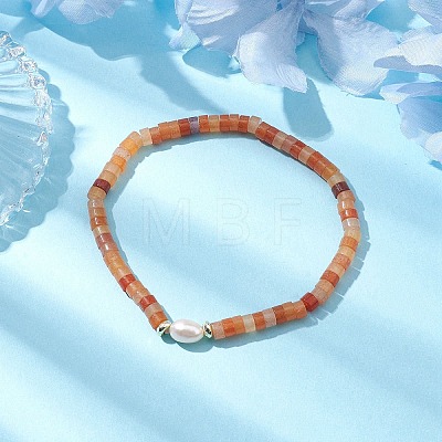 Natural Red Aventurine and Pearl Beads Btacelets BJEW-JB10681-04-1