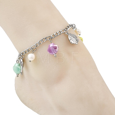 Porcelain Beads & Natural Cultured Freshwater Pearl Anklets SA-AJEW-AN00843-01-1