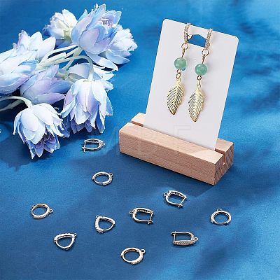 CHGCRAFT 12Pcs 6 Style Brass Micro Pave Clear Cubic Zirconia Hoop Earring Findings with Latch Back Closure FIND-CA0005-34-1