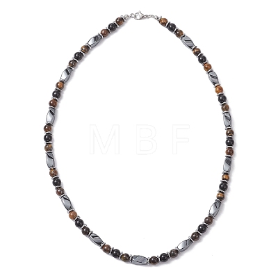 Round Natural Tiger Eye & Obsidian & Twist Synthetic Non-Magnetic Hematite Beaded Necklaces NJEW-JN05728-01-1