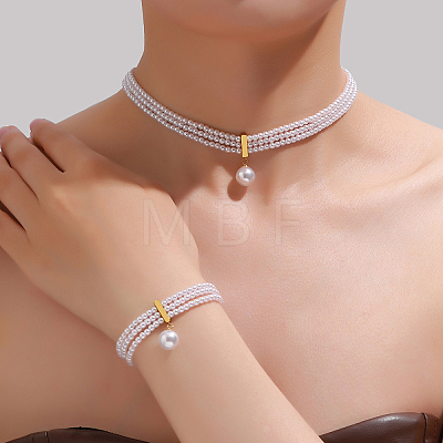 Multi Strand Plastic Imitation Pearl Beaded Choker Necklaces & Bracelets Sets PQ1108-1