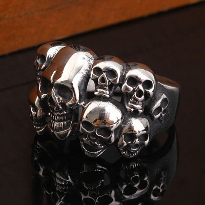 Steam Punk Style Titanium Steel Multi-Skull Finger Rings SKUL-PW0005-08D-1