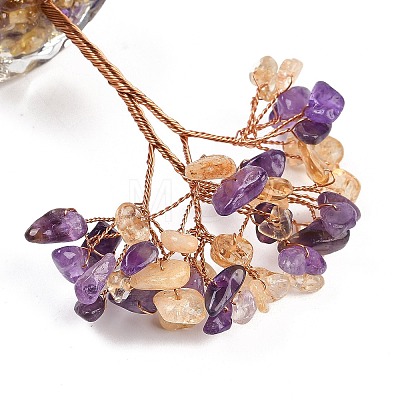 Natural Amethyst and Yellow Quartz Chips Tree of Life Decorations DJEW-B013-01B-1