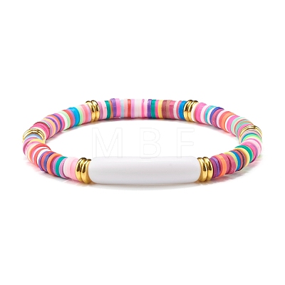 Curved Tube Acrylic Beads Stretch Bracelet for Teen Girl Women BJEW-JB06944-02-1