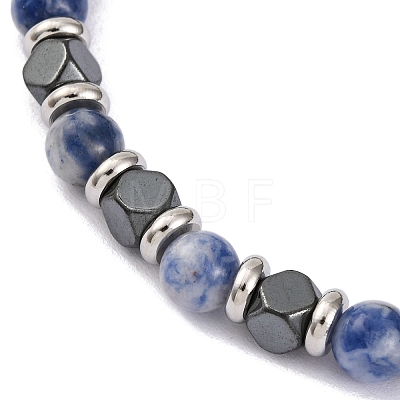 Natural Sodalite & Magnetic Synthetic Hematite Round Beaded Bracelet BJEW-P339-02P-05-1