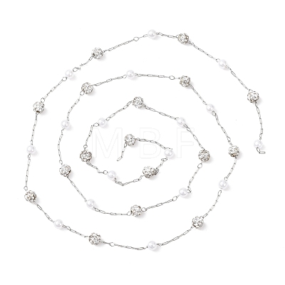 304 Stainless Steel & ABS Plastic Pearl & Polymer Clay Crystal Rhinestone Round Bead Cable Chains CHS-G048-13P-1
