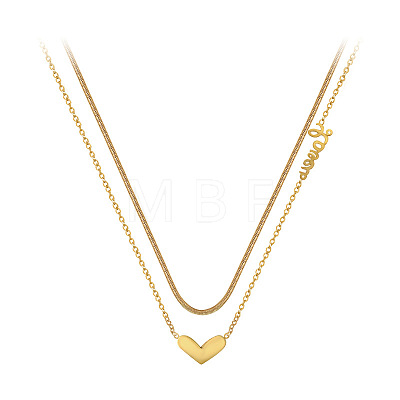 Stainless Steel Double Layer Heart Pendant Lock Collarbone Chain Necklaces for Daily Wear DN9928-1