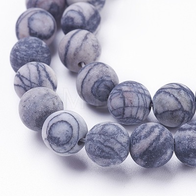 Natural Black Silk Stone/Netstone Beads Strands X-G-F520-57-8mm-1