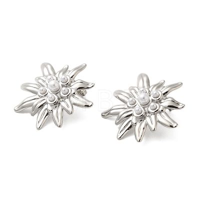 304 Stainless Steel Shell Pearl Flower Stud Earrings for Women EJEW-U020-24P-1