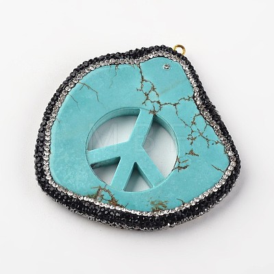 Nuggets with Peace Sign Natural Howlite Pendants TURQ-K001-04-1