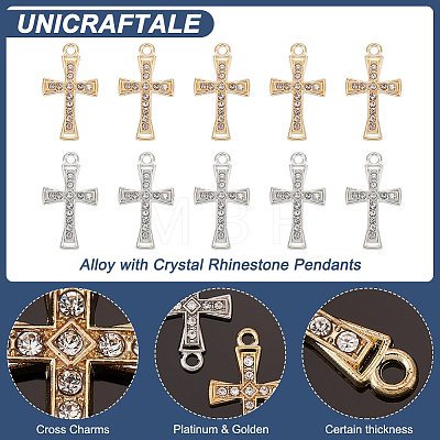 Unicraftale 60Pcs 2 Colors Alloy with Crystal Rhinestone Pendants ALRI-UN0001-04-1