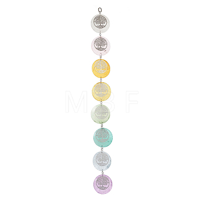 Flat Round Natural Capiz Shell Hanging Suncatchers HJEW-JM04658-1