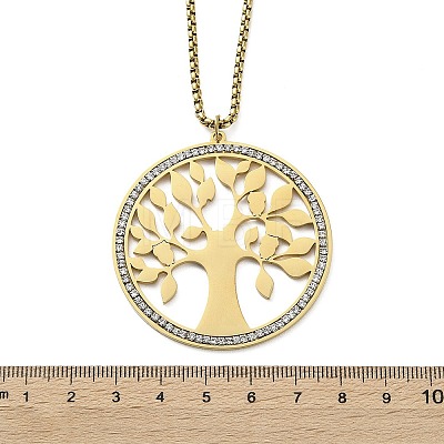 304 Stainless Steel Crystal Rhinestone Tree of Life Pendant Box Chain Necklaces for Women NJEW-F370-01A-G-1