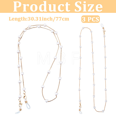 3Pcs Iron Curb Chain with Plastic Pearl Heart Bead Eyeglasses Chains AJEW-CN0007-84-1
