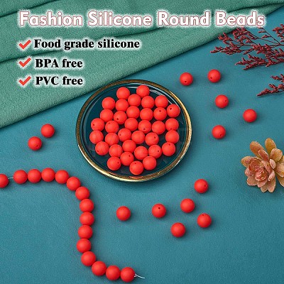 100Pcs Silicone Beads Round Rubber Bead 15MM Loose Spacer Beads for DIY Supplies Jewelry Keychain Making JX470A-1