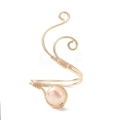 Copper Wire Wrapped Natural Freshwater Pearl Cuff Rings for Women RJEW-JR00553-01-1