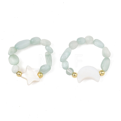 2Pcs Glass with Natural Freshwater Shell Beads Rings RJEW-JR01114-1