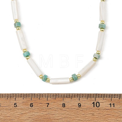 Natuarl Freshwater Shell Column & Natural Amazonite & Round Electroplate Synthetic Non-magnetic Hematite Beaded Necklaces NJEW-JN06552-1