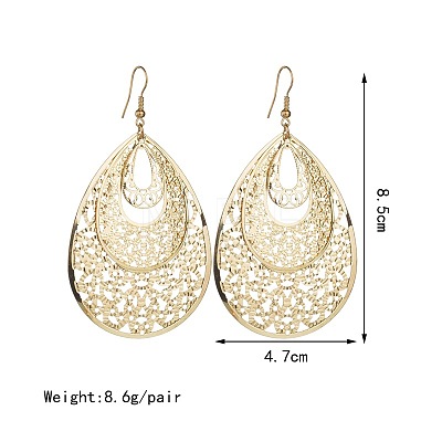 Bohemian Style Hollow Teardrop Alloy Dangle Earrings FS-WG1E410-01-1