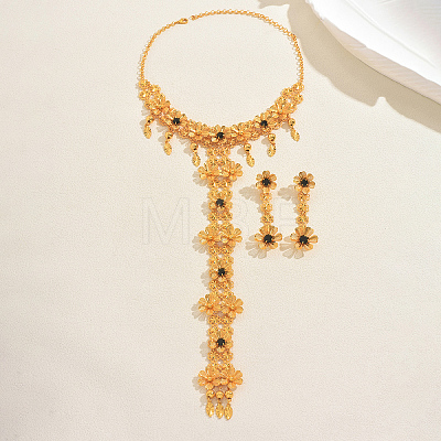 Alloy Cubic Zirconia Flower Long Tassel Necklaces & Earrings Sets for Women YP5175-1