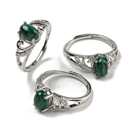 Oval Natural Malachite Adjustable Rings RJEW-Q818-01P-07B-1