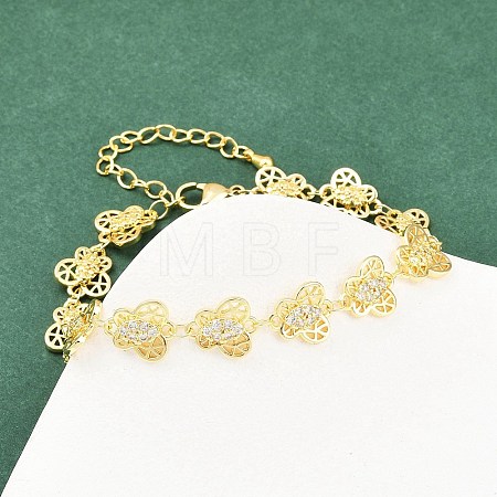 Brass Micro Pave Clear Cubic Zirconia Link Chain Bracelets for Women BJEW-A090-10C-G-1