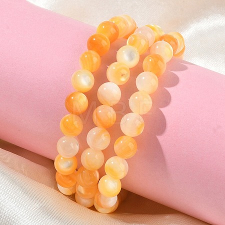 6MM Natural Yellow Shell Round Beaded Stretch Bracelets SH-CBACA76-18B-1