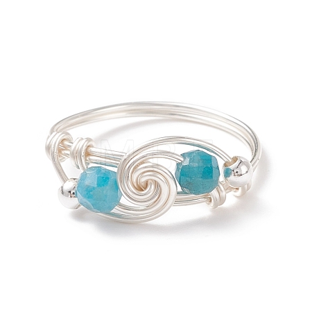 Natural Apatite Beaded Spiral Finger Ring RJEW-TA00049-01-1