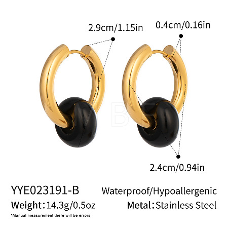 304 Stainless Steel Hoop Earrings with Natural Tiger Eye Stone VR4605-1-1