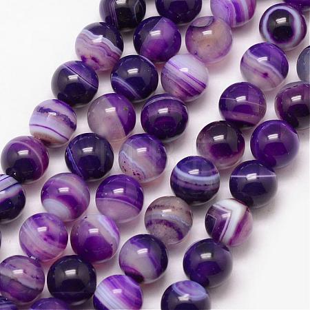 Natural Striped Agate/Banded Agate Bead Strands G-K166-13-8mm-04-1