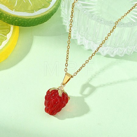 Handmade Lampwork Raspberry Pendant 304 Stainless Steel Cable Chain Necklaces for Women NJEW-JN06189-1