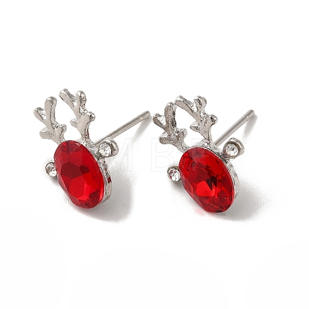 Christmas Deer Head Alloy Glass Stud Earrings for Women X-EJEW-E284-02P-1