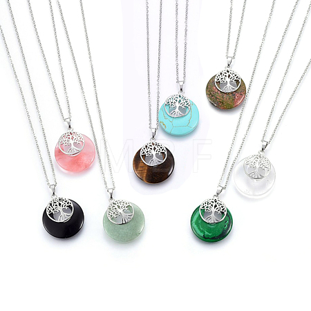 Natural & Synthetic Mixed Stone Pendant Necklaces NJEW-P228-A-1