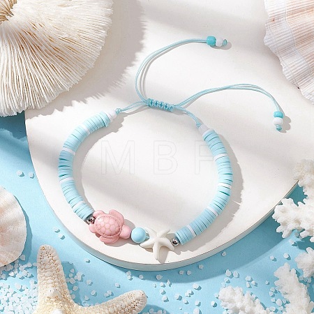 Adjustable Synthetical Turquoise & Porcelain & Natural Howlite Beaded Braided Bead Bracelets for Women BJEW-JB11710-1